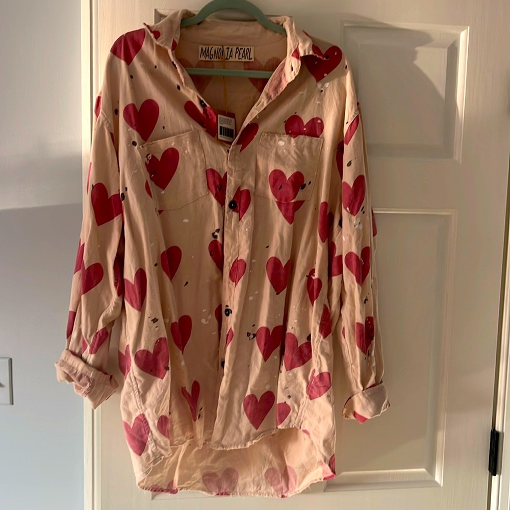 NWT Magnolia Pearl cotton twill Kelly western shirt with love print on back